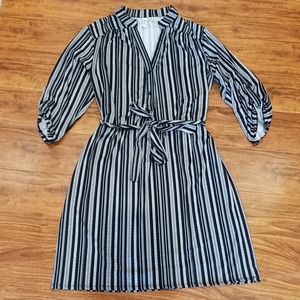 Tacera Black & White Striped Midi Dress, M